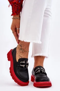 Online GOE Skórzane Mokasyny Z Ozdobą LL2N4040 Czarno-Czerwone