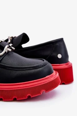 Online GOE Skórzane Mokasyny Z Ozdobą LL2N4040 Czarno-Czerwone