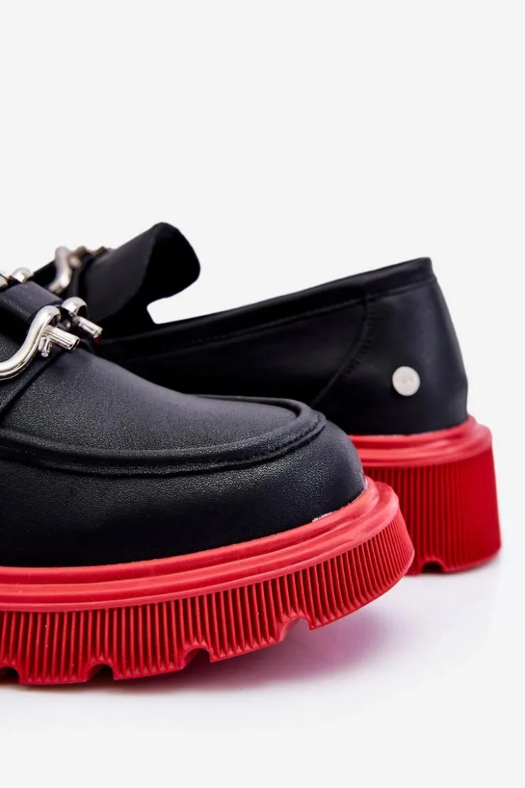 Online GOE Skórzane Mokasyny Z Ozdobą LL2N4040 Czarno-Czerwone