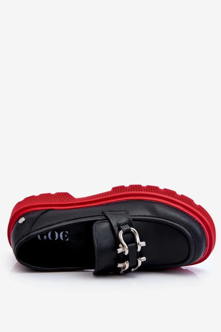 Online GOE Skórzane Mokasyny Z Ozdobą LL2N4040 Czarno-Czerwone