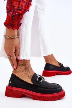 Online GOE Skórzane Mokasyny Z Ozdobą LL2N4040 Czarno-Czerwone