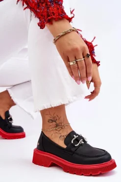 Online GOE Skórzane Mokasyny Z Ozdobą LL2N4040 Czarno-Czerwone