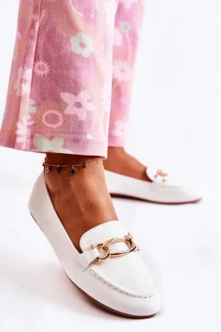 Damskie Boto Skórzane Mokasyny Z Ozdobą Białe Millario