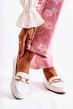 Damskie Boto Skórzane Mokasyny Z Ozdobą Białe Millario