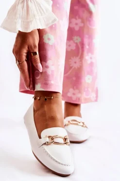 Damskie Boto Skórzane Mokasyny Z Ozdobą Białe Millario