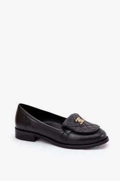 Clearance Laura Messi Skórzane Mokasyny Ze Złotą Ozdobą 2927 Czarne