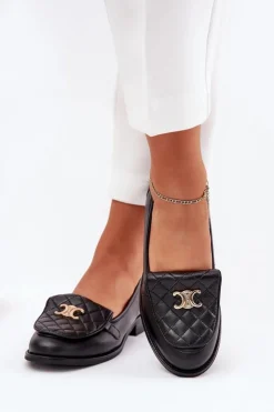 Clearance Laura Messi Skórzane Mokasyny Ze Złotą Ozdobą 2927 Czarne