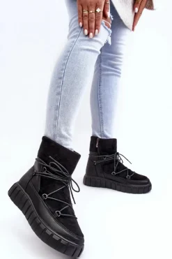 Damskie Buty damskie Vinceza Skórzane Śniegowce Botki Na Platformie Czarne Maxava