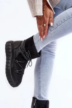 Damskie Buty damskie Vinceza Skórzane Śniegowce Botki Na Platformie Czarne Maxava