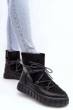 Damskie Buty damskie Vinceza Skórzane Śniegowce Botki Na Platformie Czarne Maxava