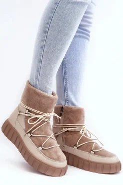 Sale Buty damskie Vinceza Skórzane Śniegowce Botki Na Platformie Beżowe Maxava
