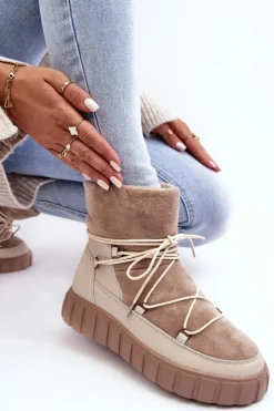 Sale Buty damskie Vinceza Skórzane Śniegowce Botki Na Platformie Beżowe Maxava