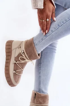 Sale Buty damskie Vinceza Skórzane Śniegowce Botki Na Platformie Beżowe Maxava