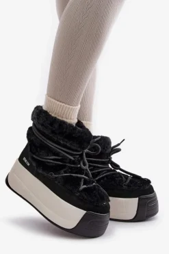 Outlet Big Star Shoes Skórzane Śniegowce Damskie Na Grubej Podeszwie Z Futerkiem Big Star OO274A206 Czarne Czarny