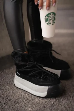 Outlet Big Star Shoes Skórzane Śniegowce Damskie Na Grubej Podeszwie Z Futerkiem Big Star OO274A206 Czarne Czarny