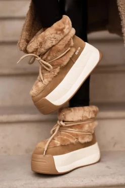 Big Star Shoes Śniegowce Damskie*Skórzane Śniegowce Damskie Na Grubej Podeszwie Z Futerkiem Big Star OO274A207 Brązowe Brązowy