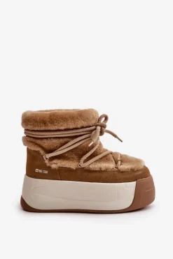Big Star Shoes Śniegowce Damskie*Skórzane Śniegowce Damskie Na Grubej Podeszwie Z Futerkiem Big Star OO274A207 Brązowe Brązowy