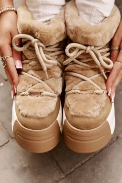 Big Star Shoes Śniegowce Damskie*Skórzane Śniegowce Damskie Na Grubej Podeszwie Z Futerkiem Big Star OO274A207 Brązowe Brązowy