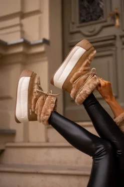 Big Star Shoes Śniegowce Damskie*Skórzane Śniegowce Damskie Na Grubej Podeszwie Z Futerkiem Big Star OO274A207 Brązowe Brązowy