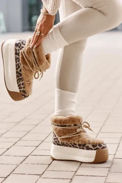 Damskie Big Star Shoes Skórzane Śniegowce Damskie Na Grubej Podeszwie Z Futerkiem Panterka Big Star OO274A208 Brązowe