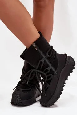 Hot Lee Cooper Skórzane Śniegowce Na Platformie LCJ-25-12-3660 Czarne Czarny