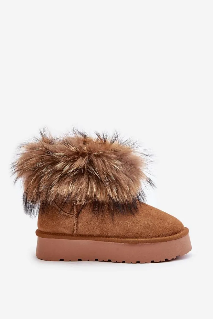 Sale Boto Skórzane Śniegowce Na Platformie Z Futerkiem Camel Avirisa Brązowy
