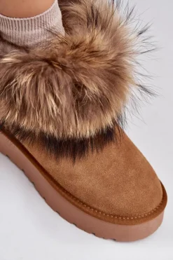 Sale Boto Skórzane Śniegowce Na Platformie Z Futerkiem Camel Avirisa Brązowy