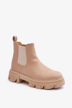 Discount Boto Skórzane Niskie Botki Sztyblety Beżowe Alcanassa