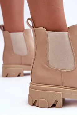 Discount Boto Skórzane Niskie Botki Sztyblety Beżowe Alcanassa