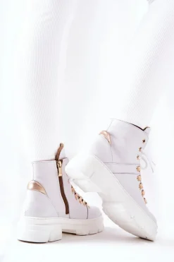 Boto Botki Sznurowane|Botki Płaskie*Skórzane Ocieplane Botki Białe Brescia