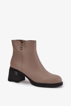 Buty damskie Vinceza Botki Ocieplane|Botki Skórzane*Skórzane Ocieplane Botki Damskie Na Klocku Vinceza 91159 Ciemnobeżowe Beżowy