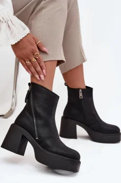 Online Buty damskie Vinceza Skórzane Ocieplane Botki Damskie Na Słupku I Platformie Vinceza 66831 Czarne