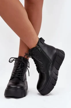 Buty damskie Vinceza Botki Ocieplane|Botki Skórzane*Skórzane Ocieplane Botki Damskie Na Platformie Vinceza 66803 Czarne Czarny