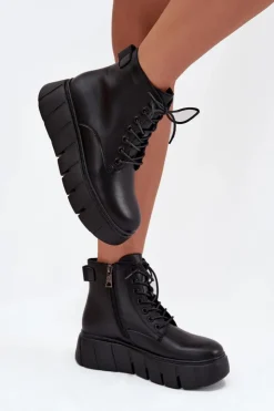 Buty damskie Vinceza Botki Ocieplane|Botki Skórzane*Skórzane Ocieplane Botki Damskie Na Platformie Vinceza 66803 Czarne Czarny