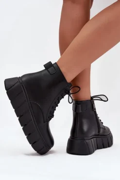 Buty damskie Vinceza Botki Ocieplane|Botki Skórzane*Skórzane Ocieplane Botki Damskie Na Platformie Vinceza 66803 Czarne Czarny