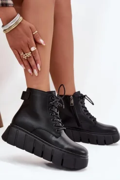 Buty damskie Vinceza Botki Ocieplane|Botki Skórzane*Skórzane Ocieplane Botki Damskie Na Platformie Vinceza 66803 Czarne Czarny