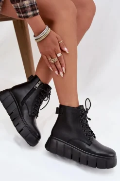 Buty damskie Vinceza Botki Ocieplane|Botki Skórzane*Skórzane Ocieplane Botki Damskie Na Platformie Vinceza 66803 Czarne Czarny