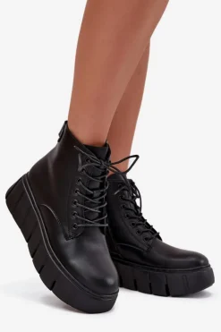 Buty damskie Vinceza Botki Ocieplane|Botki Skórzane*Skórzane Ocieplane Botki Damskie Na Platformie Vinceza 66803 Czarne Czarny