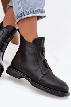 Hot D&A Skórzane Ocieplane Botki Damskie MK52-026 Czarne