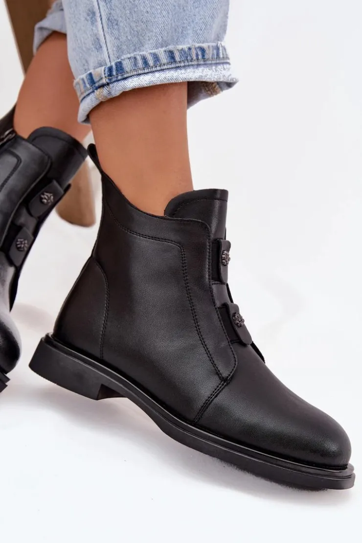 Hot D&A Skórzane Ocieplane Botki Damskie MK52-026 Czarne