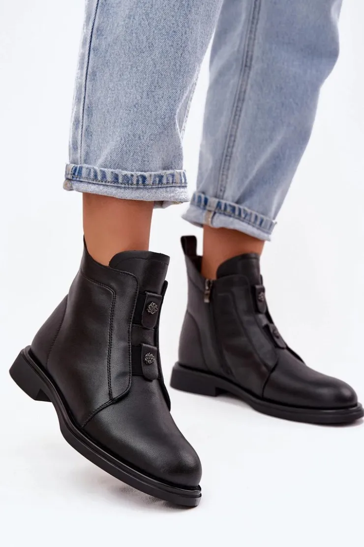 Hot D&A Skórzane Ocieplane Botki Damskie MK52-026 Czarne