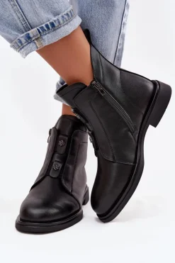 Hot D&A Skórzane Ocieplane Botki Damskie MK52-026 Czarne