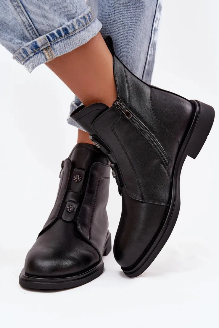 Hot D&A Skórzane Ocieplane Botki Damskie MK52-026 Czarne