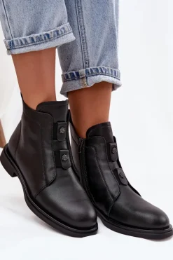 Hot D&A Skórzane Ocieplane Botki Damskie MK52-026 Czarne