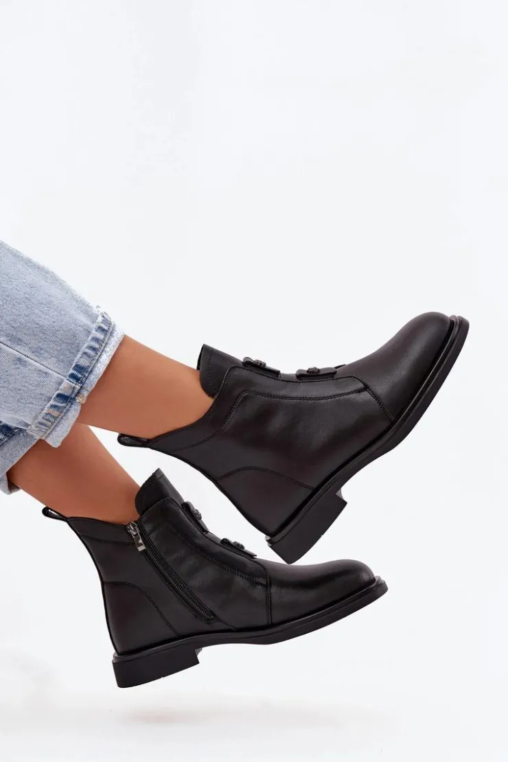 Hot D&A Skórzane Ocieplane Botki Damskie MK52-026 Czarne