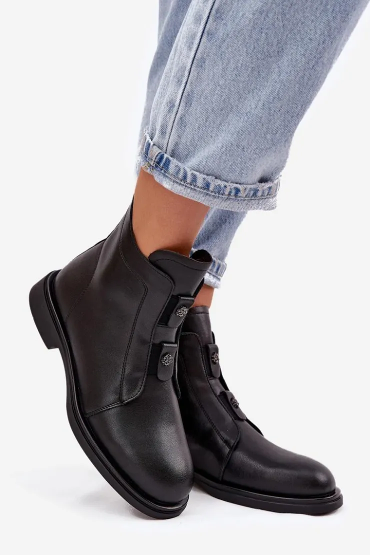 Hot D&A Skórzane Ocieplane Botki Damskie MK52-026 Czarne