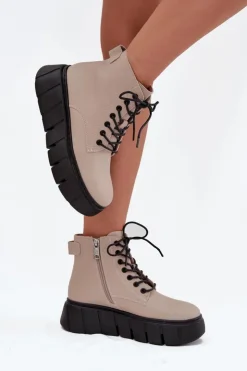 Damskie Buty damskie Vinceza Skórzane Ocieplane Botki Damskie Na Platformie Vinceza 66803 Beżowe