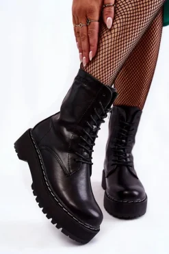 Discount Big Star Shoes Skórzane Ocieplane Botki Glany Big Star II274109 Czarne