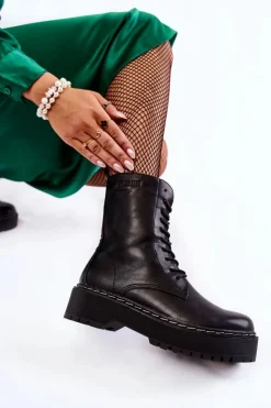 Discount Big Star Shoes Skórzane Ocieplane Botki Glany Big Star II274109 Czarne