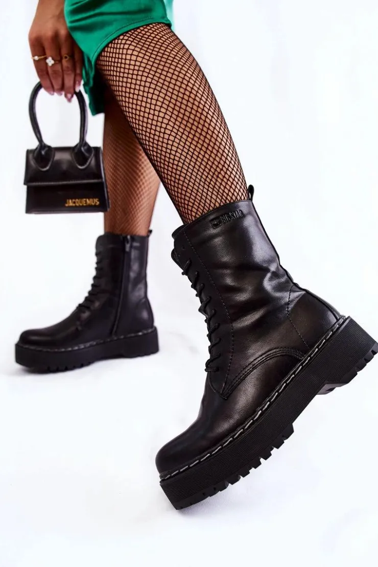 Discount Big Star Shoes Skórzane Ocieplane Botki Glany Big Star II274109 Czarne